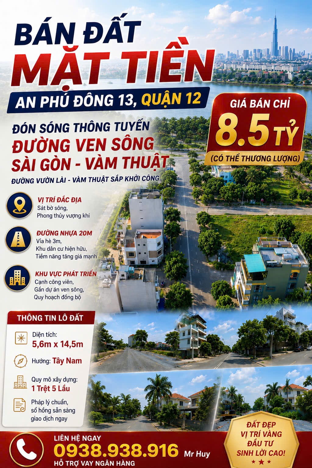 BÁN ĐẤT MẶT TIỀN AN PHÚ ĐÔNG 13 Quận 12 – ĐÓN SÓNG THÔNG TUYẾN VEN SÔNG SÀI GÒN