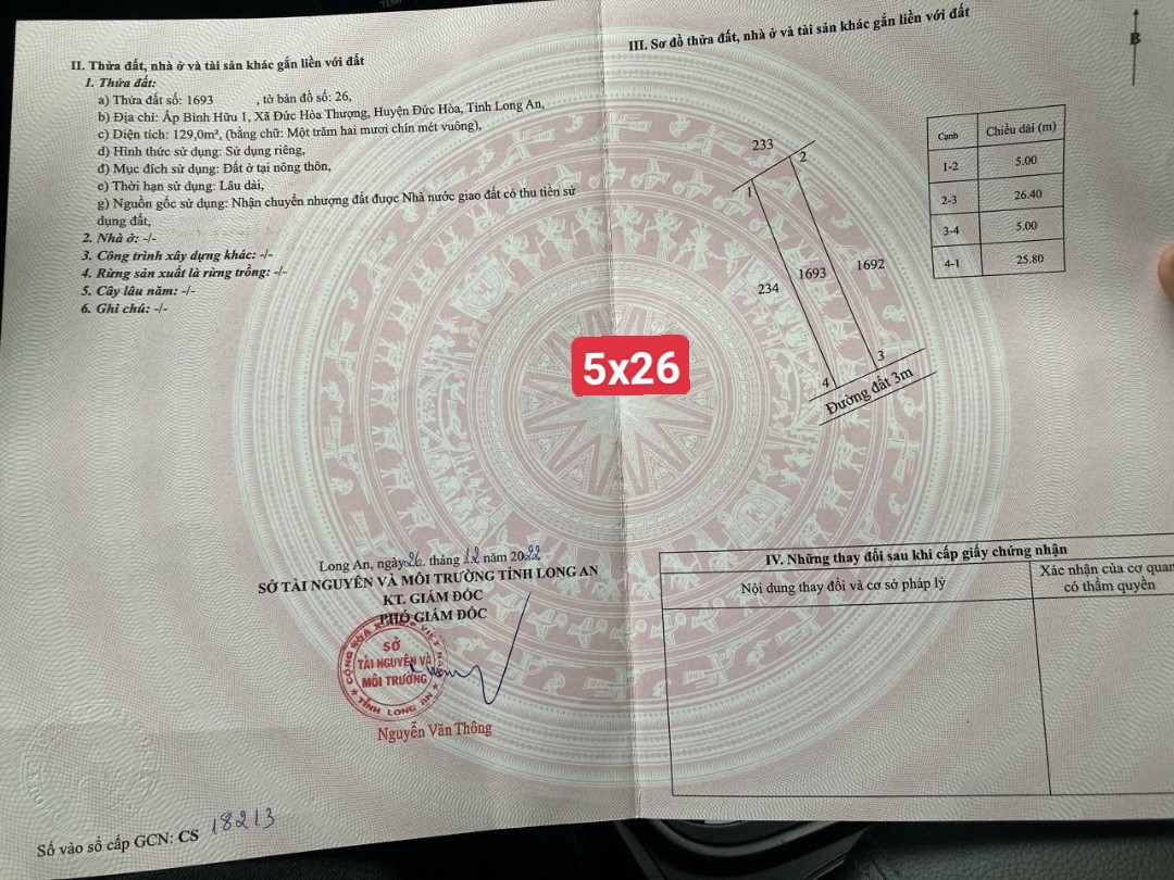 Chủ ngộp cần bán nền thổ cư 5x26, ngay thị trấn Đức Hòa, dân cư đông,sổ sẵn