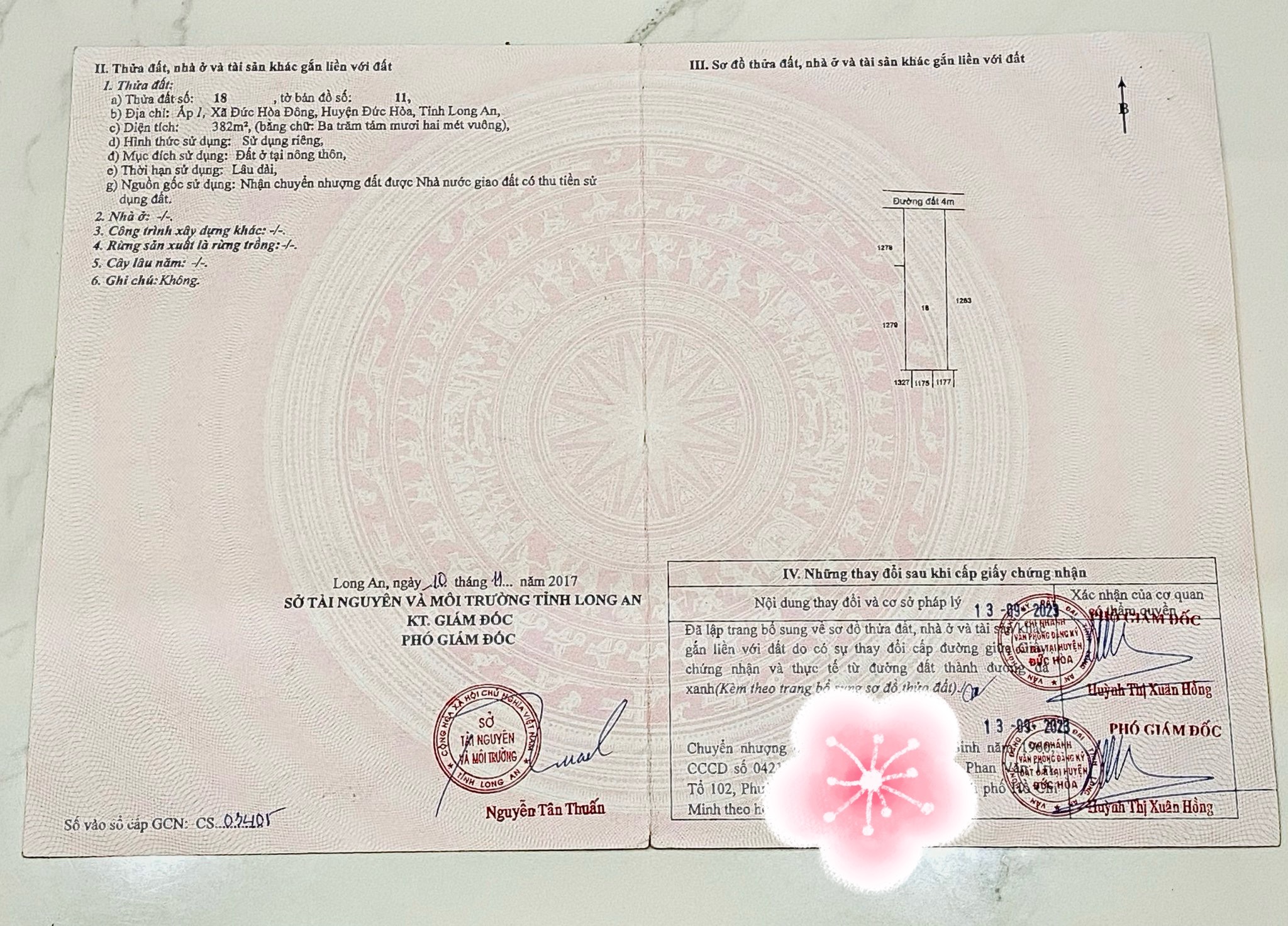 Ban dat san nha tai Ap 1, Duc Hoa Dong, Long An, Tho cu 382m2, So hong rieng