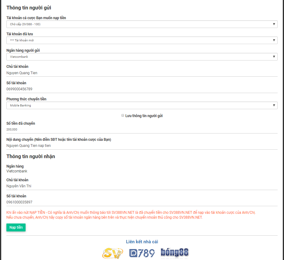 Hướng dẫn nạp và rút tiền lvs 788 – Bóng88