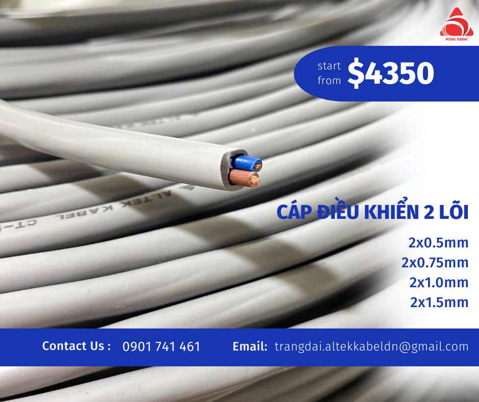 Dây cáp điện 2 lõi Altek Kabel 0.5, 0.75, 1.0, 1.5mm2