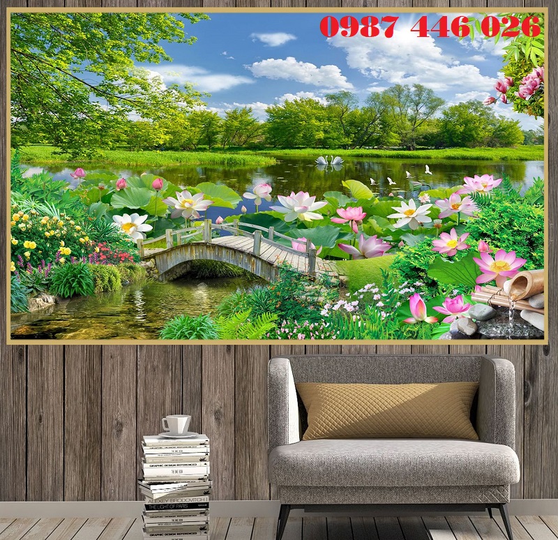 Tranh hoa sen- gạch tranh ốp tường đẹp