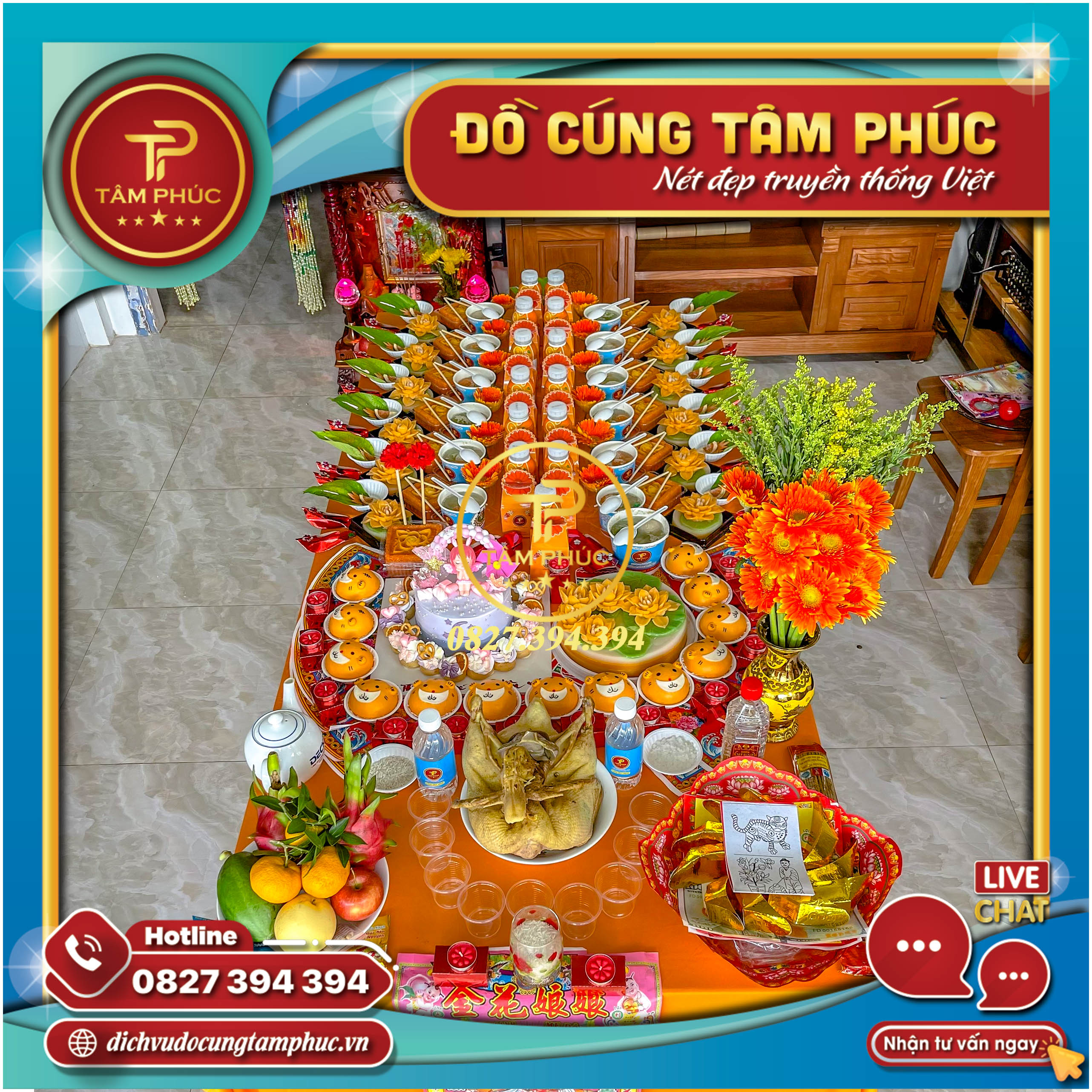 Mâm cúng Thôi Nôi - Đầy Tháng,  Màu Cam cho bé.