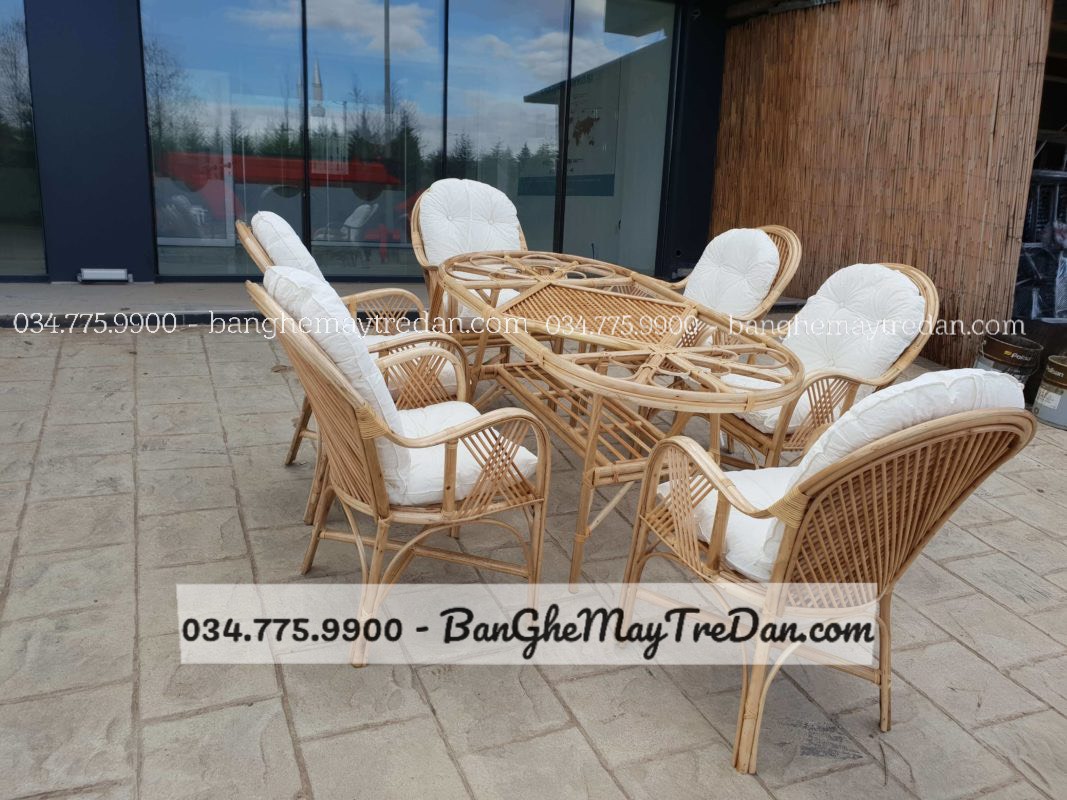Bộ bàn ăn 6 ghế bằng mây tự nhiên