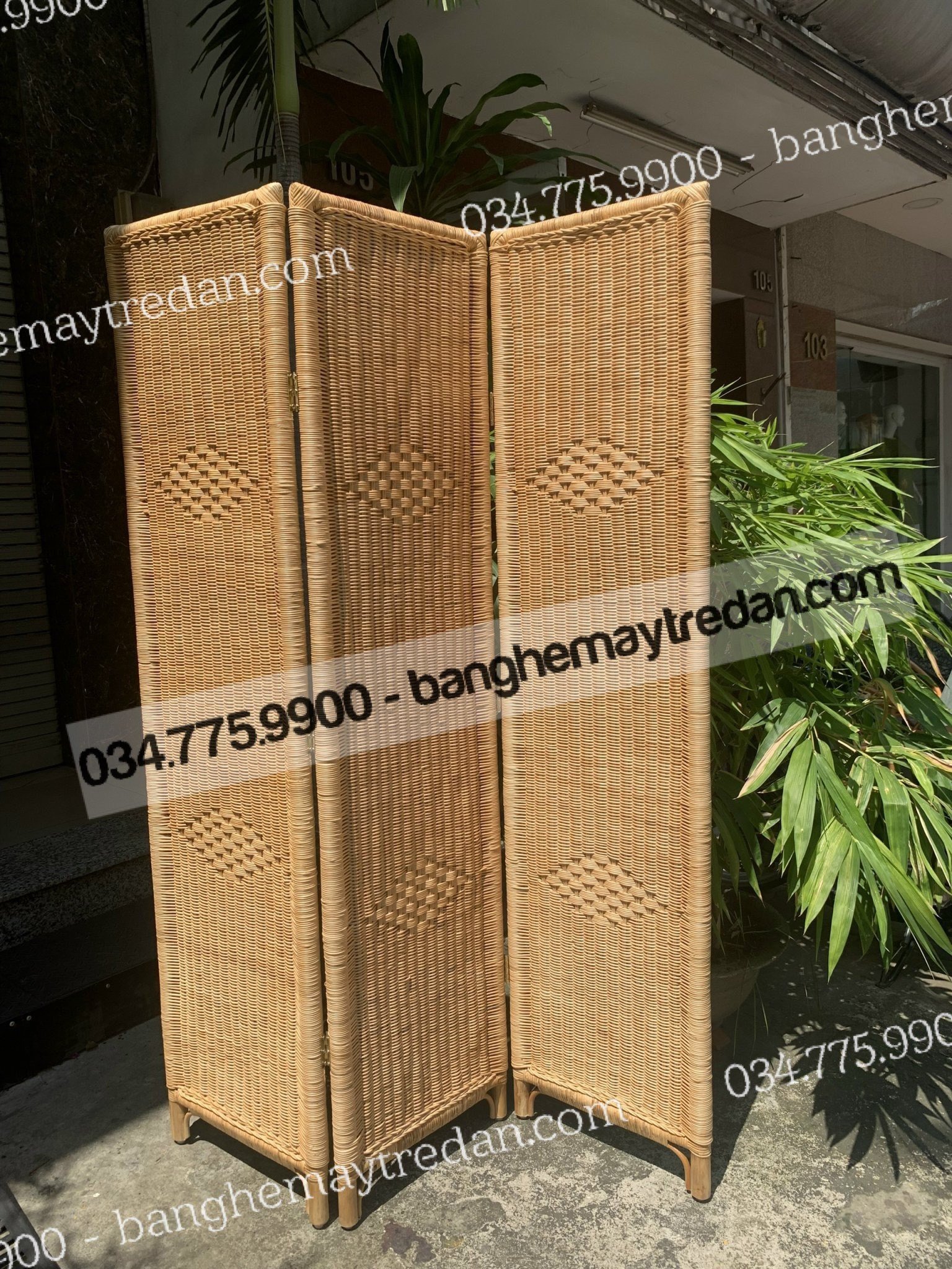 Bình phong mây đan kín trang trí phòng khách, phòng ngủ