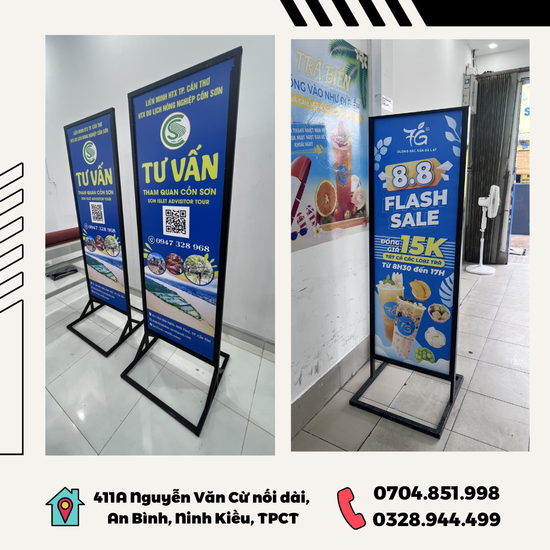 standee chân sắt mùa mưa bão
