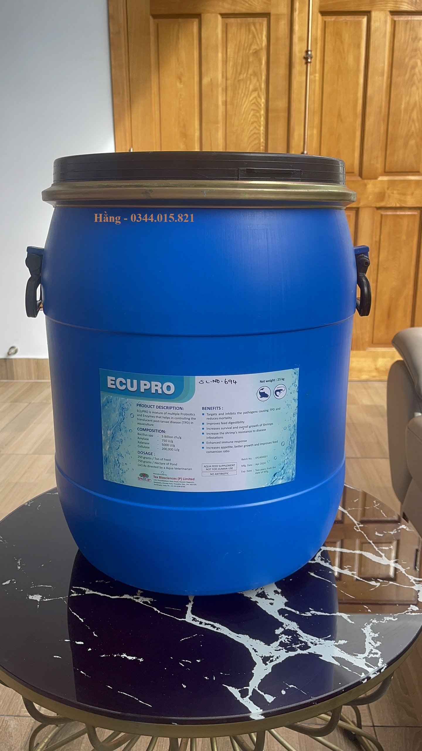 Men vi sinh Ecupro, cho ăn, xử lý nước, ức chế mầm bệnh TPD cho tôm