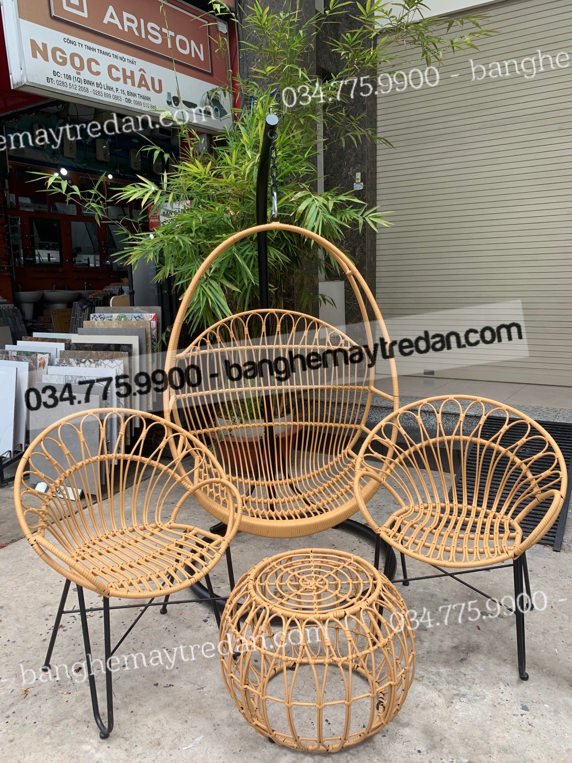 Bộ ghế mây nhựa ngồi uống trà