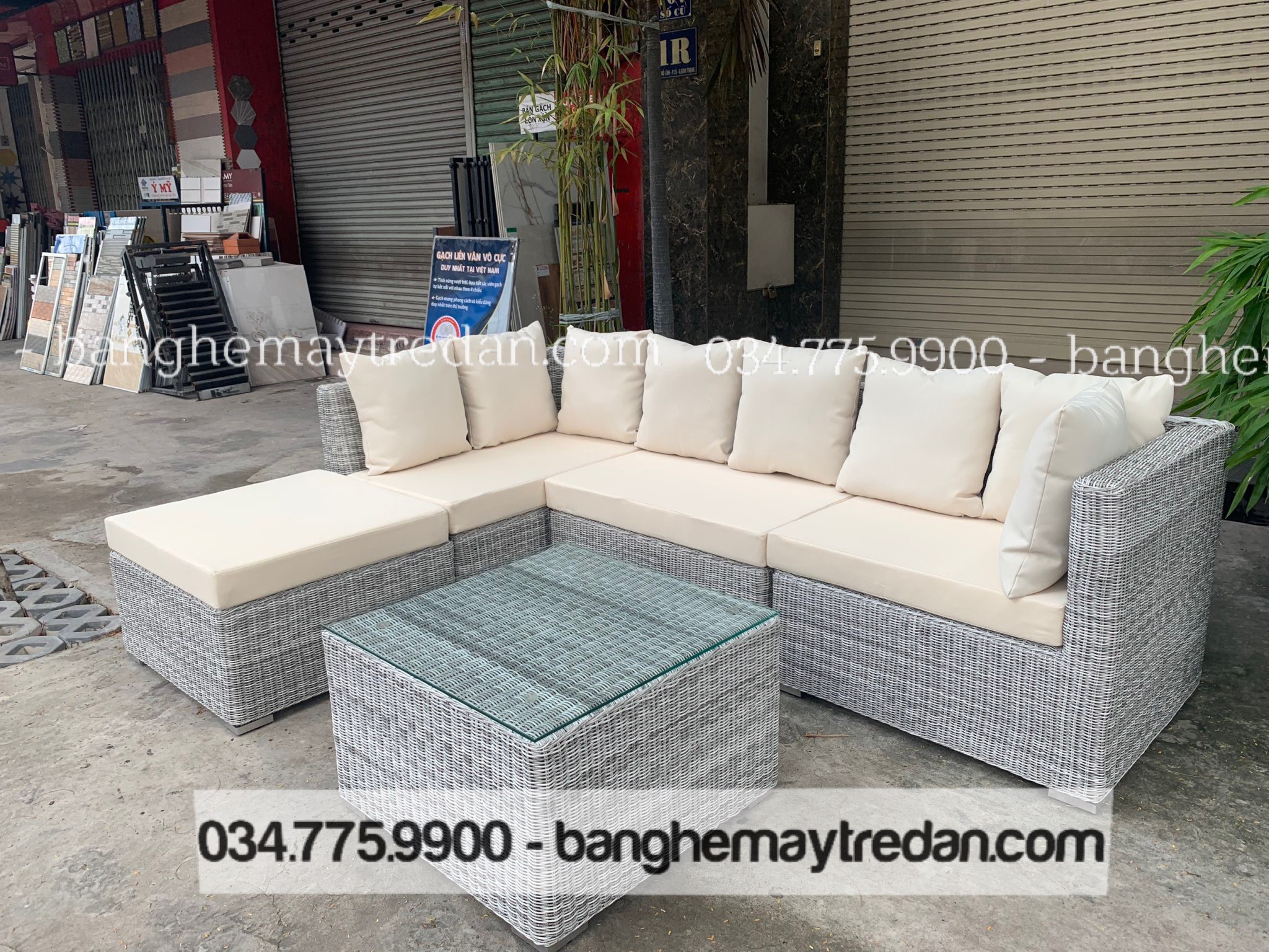 Bàn ghế sofa góc nhựa giả mây