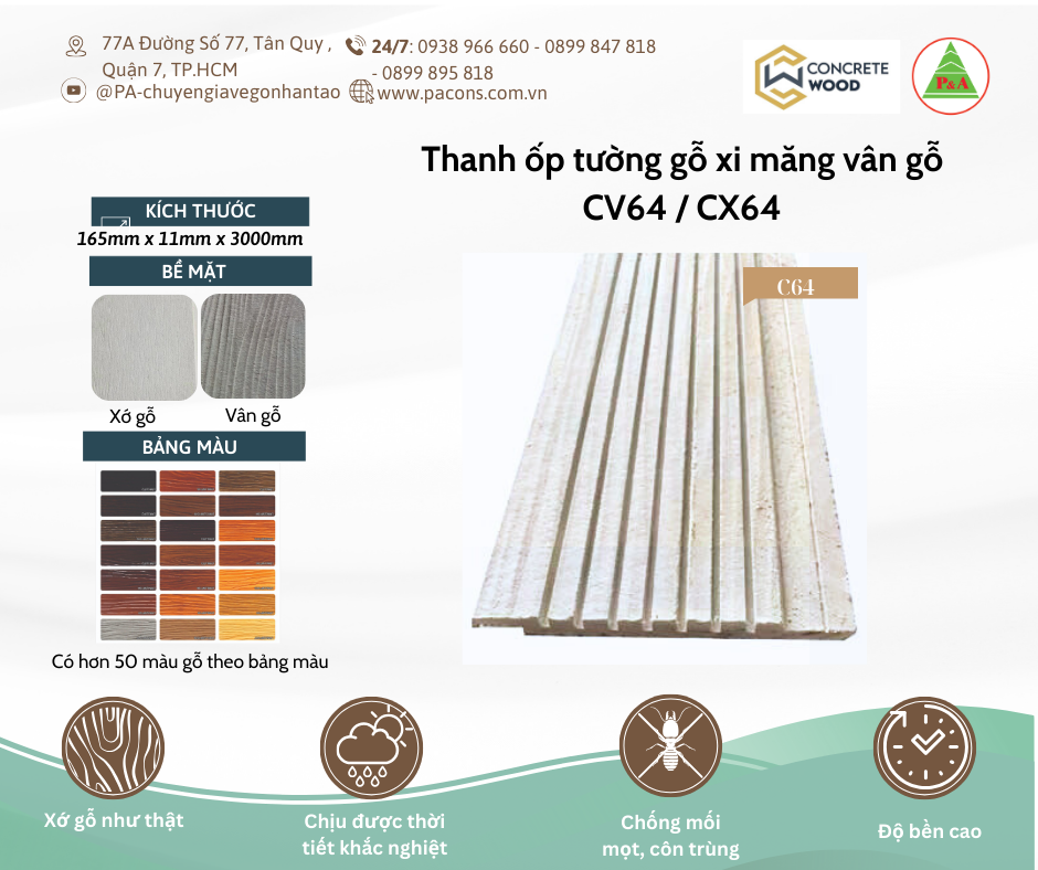 Thanh ốp tường gỗ xi măng Concrete wood CV64/CX64