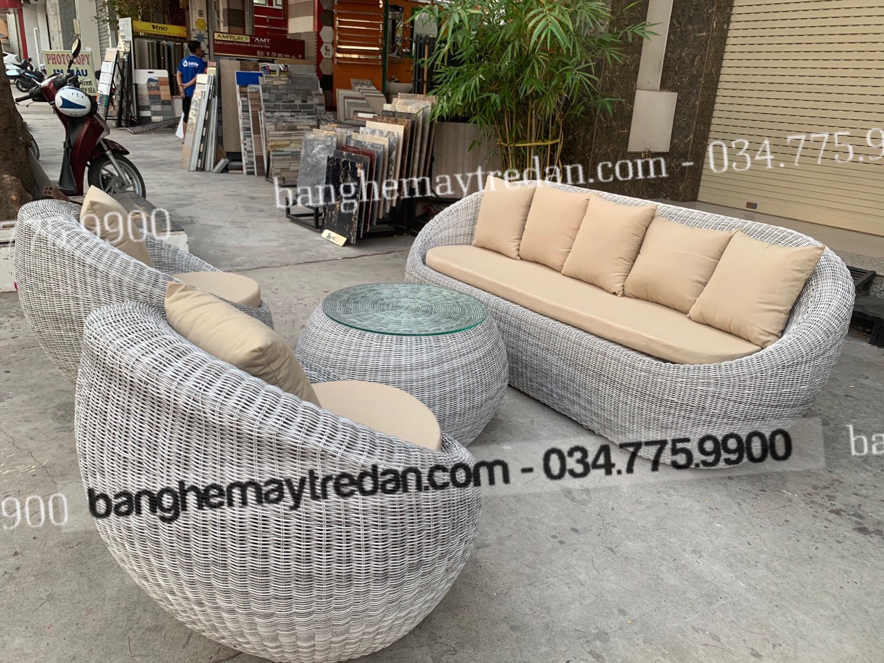 Bộ ghế sofa hình trứng để sân vườn đẹp
