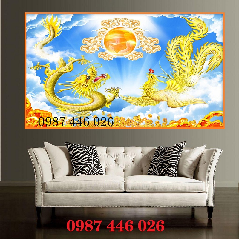 Tranh gạch men rồng phượng vàng