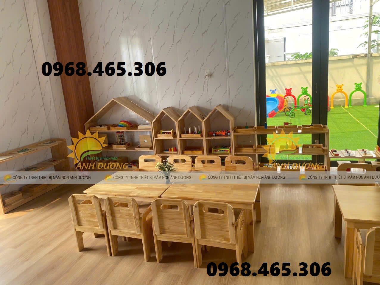 Bàn chữ nhật gỗ mầm non, bàn gỗ mầm non chất lượng cao