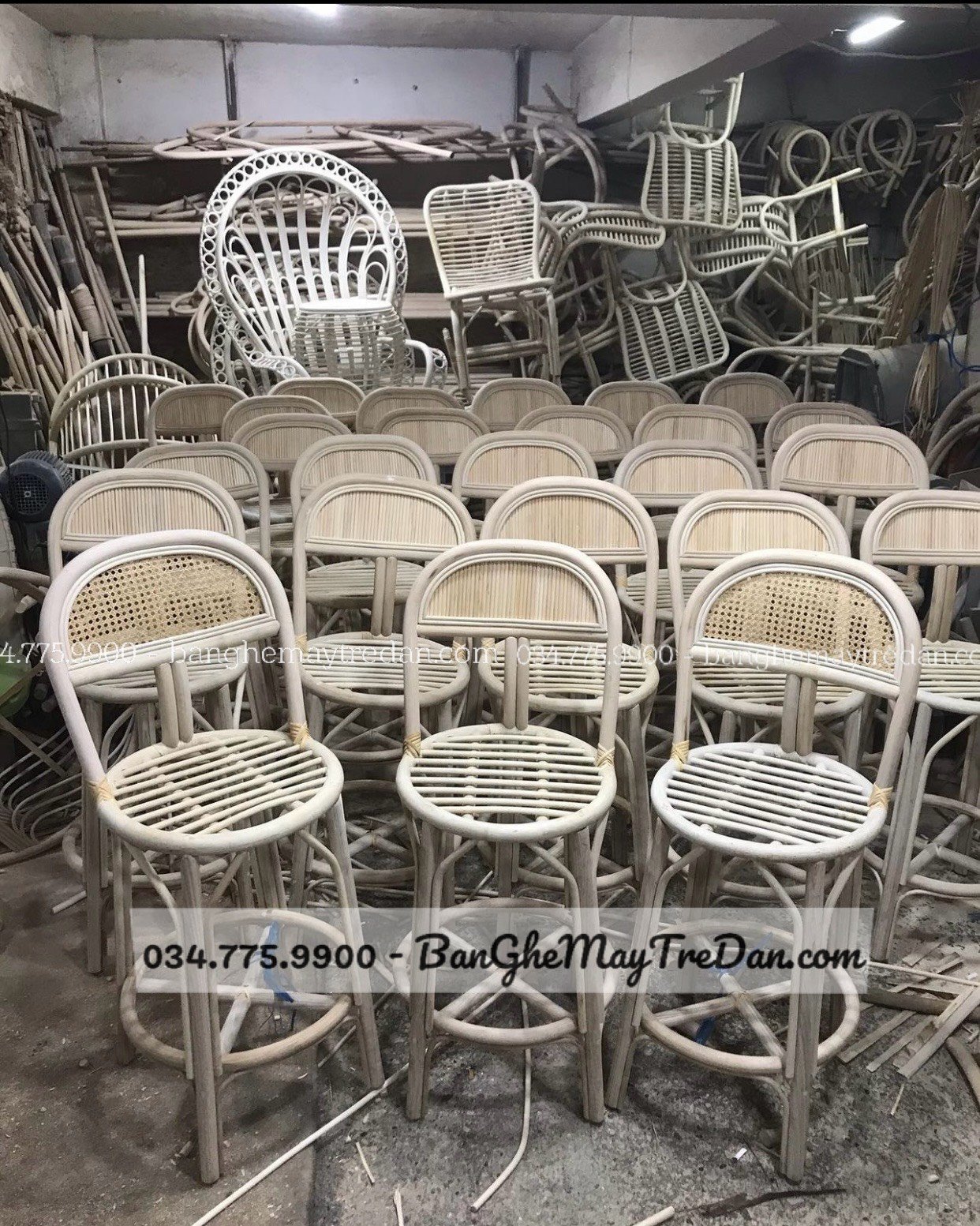 Ghế cao quầy bar mây thật