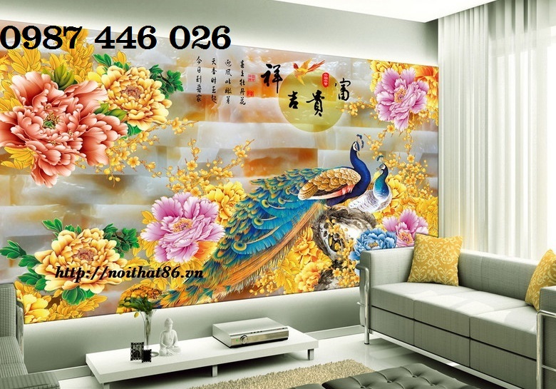 Tranh gạch đôi chim công tuyệt đẹp HP098272