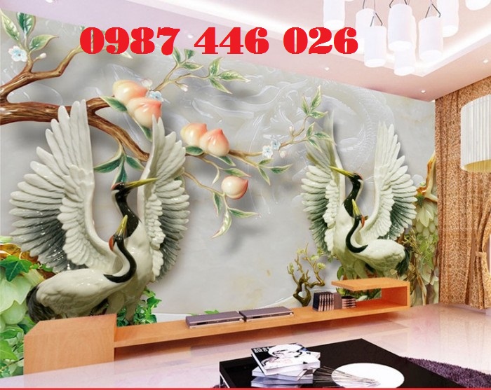 Gạch tranh chim hạc ngọc 3d