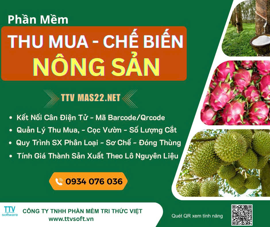 Phần Mềm Thu Mua Sản Xuất Chế Biến Nông Sản TTV