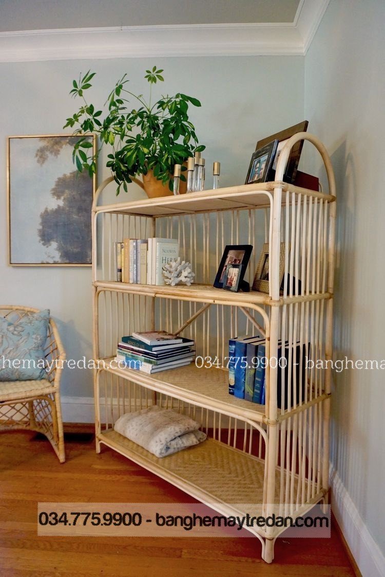 Kệ sách 4 tầng bằng mây tự nhiên