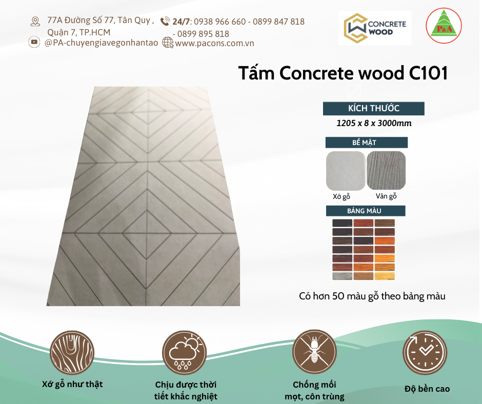 Tấm ốp tường gỗ xi măng Concrete Wood - C101 - P&A cung cấp lắp đặt