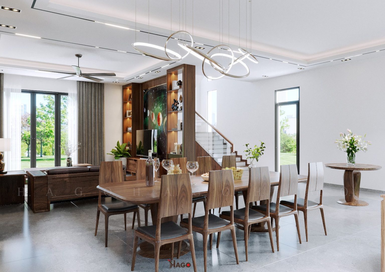 Bàn ăn gỗ Óc Chó Cosan 10 ghế sang trọng
