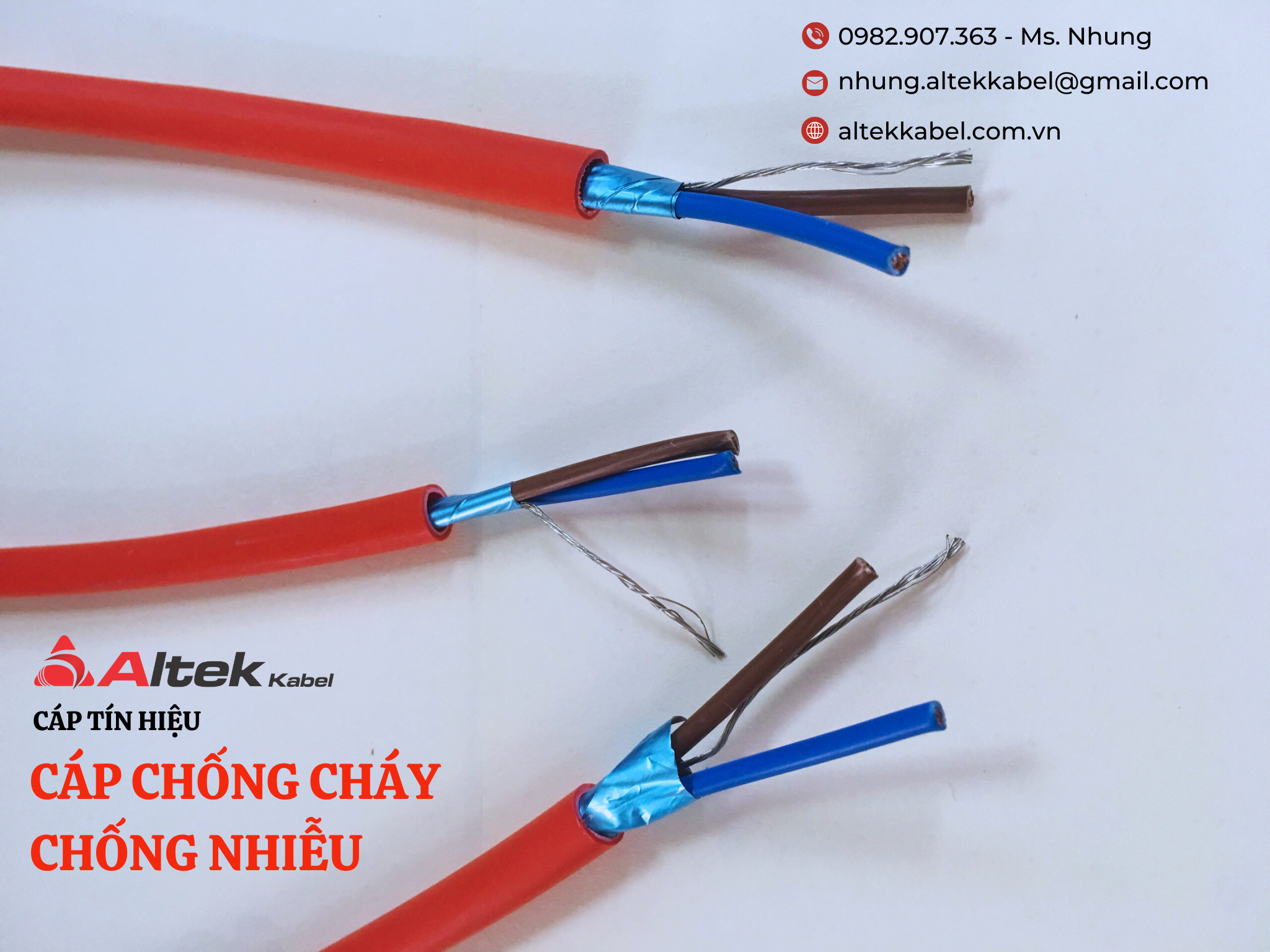 Cáp chống cháy chống nhiễu 2 lõi tiết diện 1.0mm2, 1.5mm2, 2.5mm2