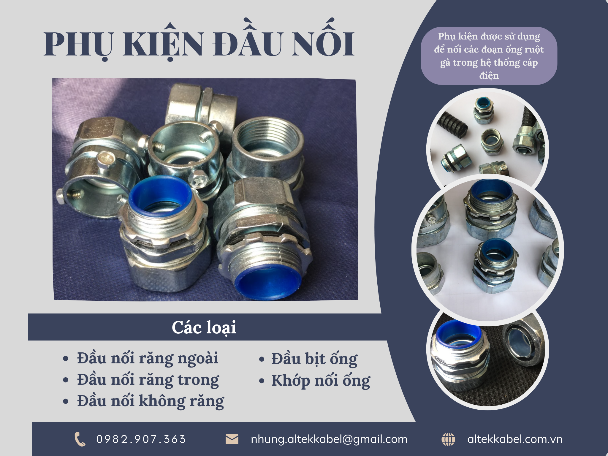Phân phối phụ kiện đầu nối kết nối ống ruột gà, bảo vệ cáp điện