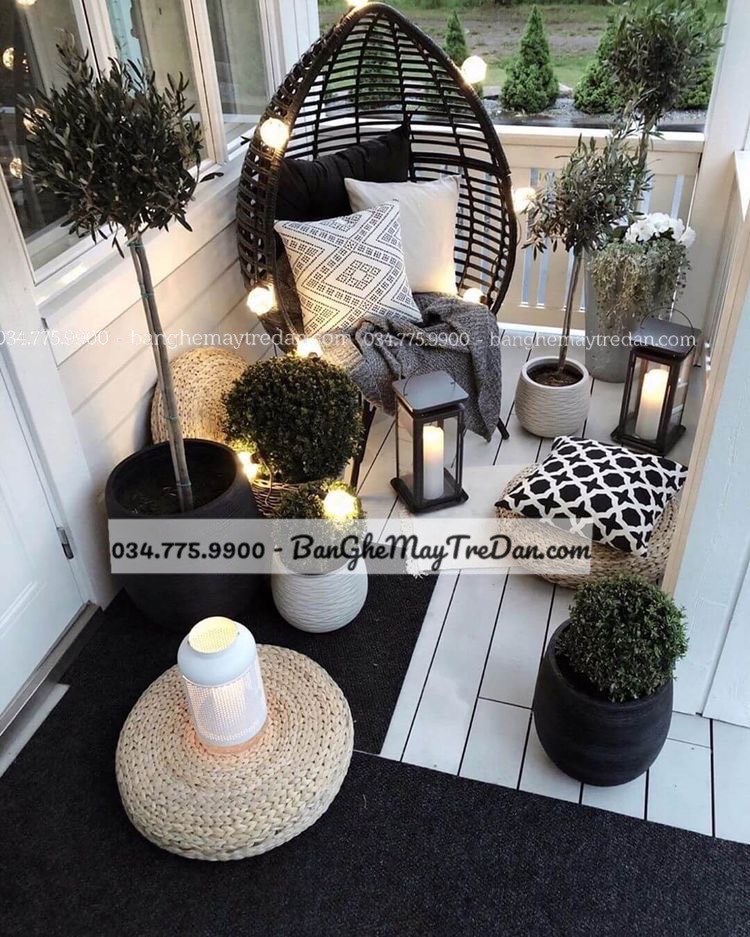 Ghế mây nhựa decỏ ban công
