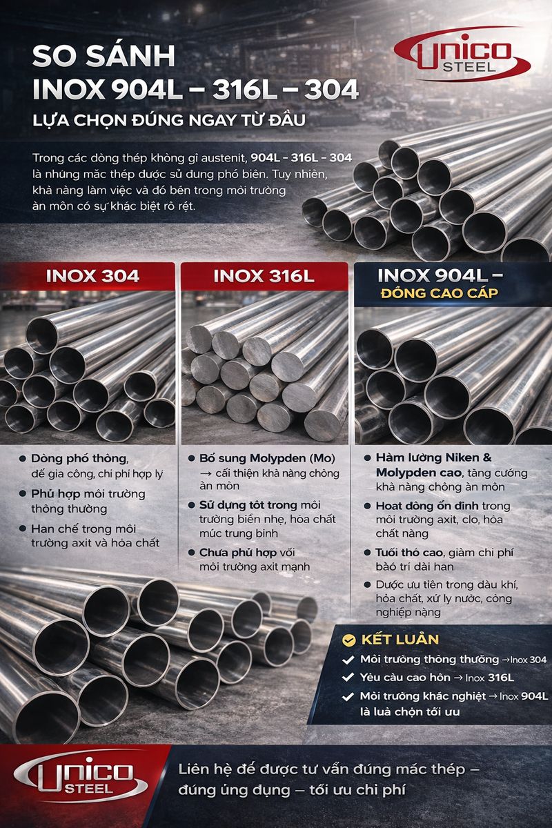 SO SÁNH INOX 904L 316L 304 Lựa chọn ngay hàng đầu