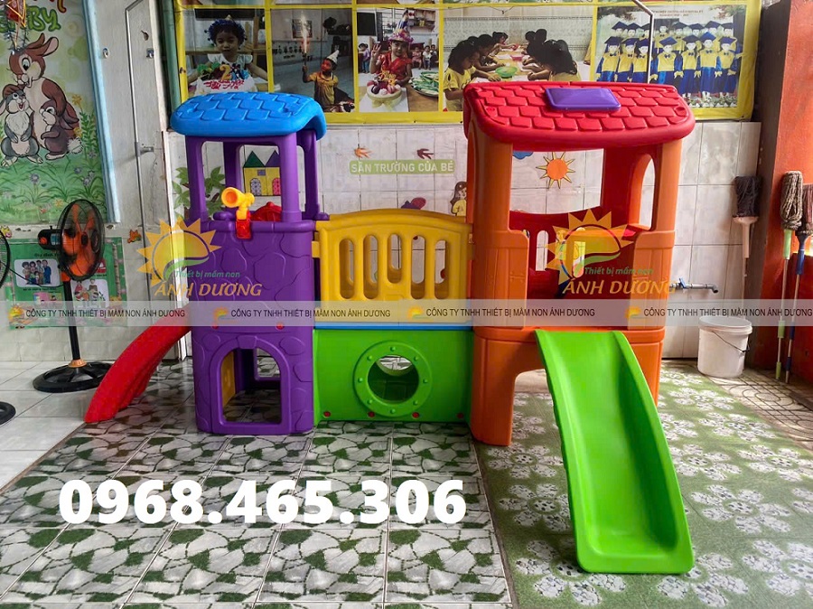 Bộ cầu trượt khối nhà trẻ em, nhà leo cầu trượt trẻ em