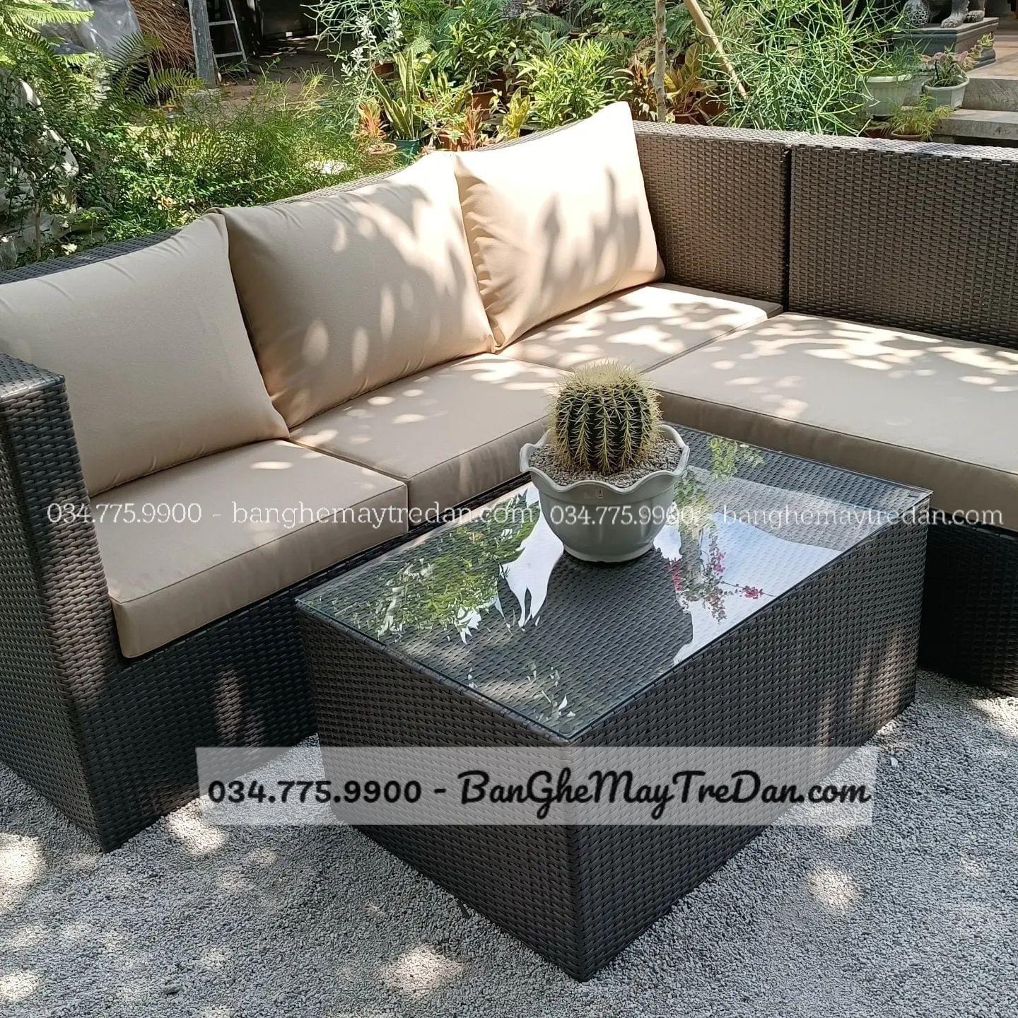 Bộ ghế salon góc mây nhựa