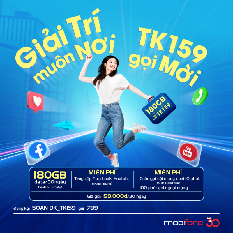TK159 - Hé lộ gói cước mới của MobiFone sài 'tẹt ga' không lo hết data