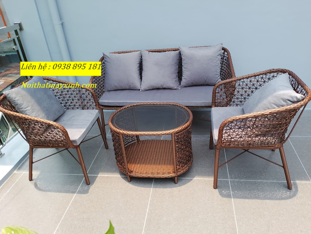 Sofa mây nhựa ngoài trời sân vườn giá rẻ