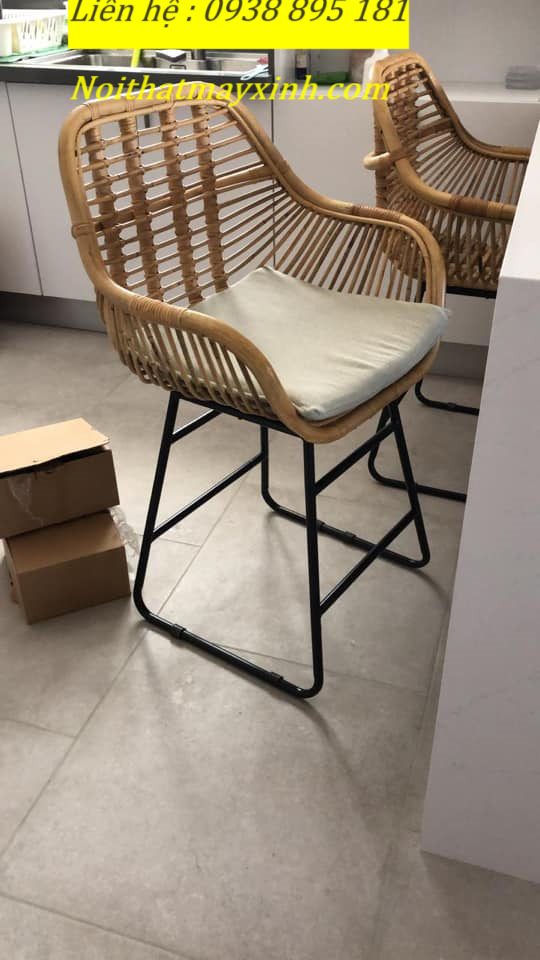 Ghế ăn mây chân sắt , mẫu ghế chân sắt đan mây đẹp