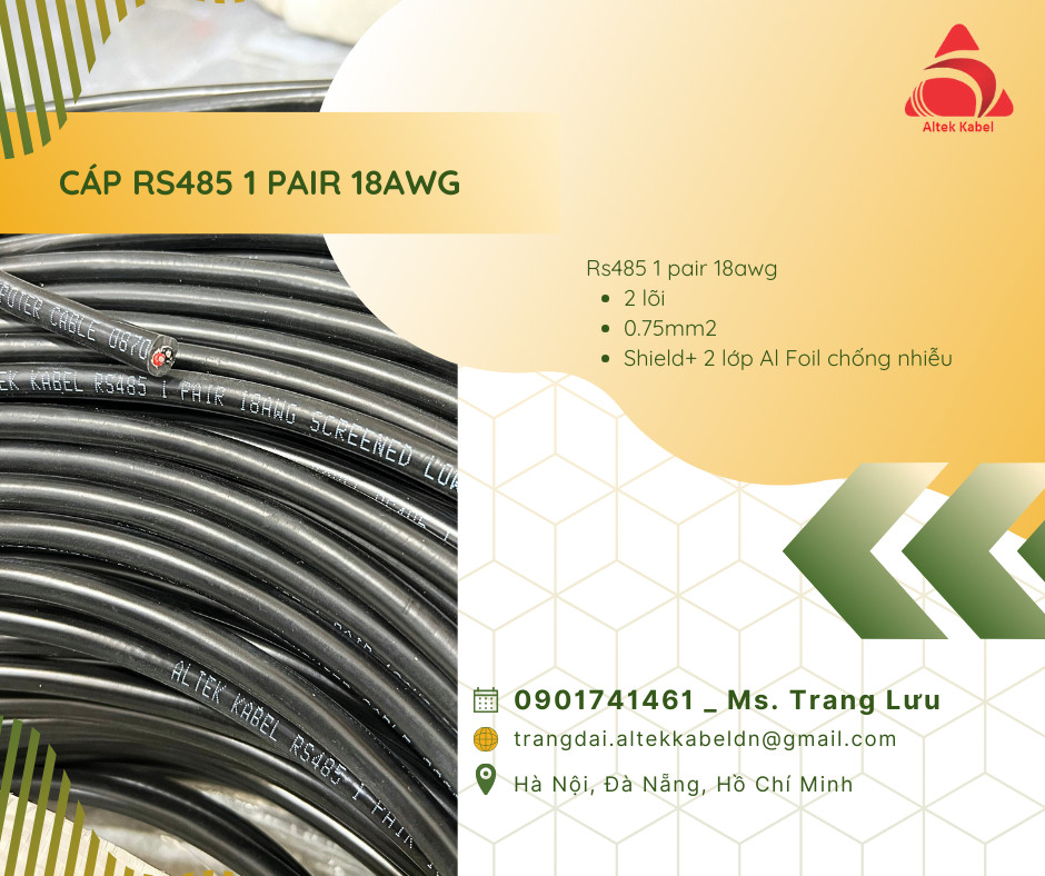 Cáp tín hiệu RS485 18AWG 1 Pair vặn xoắn 2 lớp chống nhiễu ALTEK KABEL