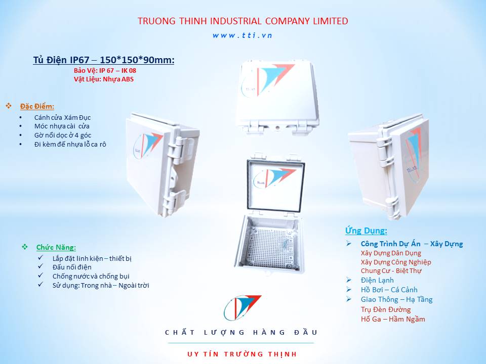 Tủ điện trường thịnh – boxco, 150x150x90, nhựa  abs, chống thấm nước ip 67, có c