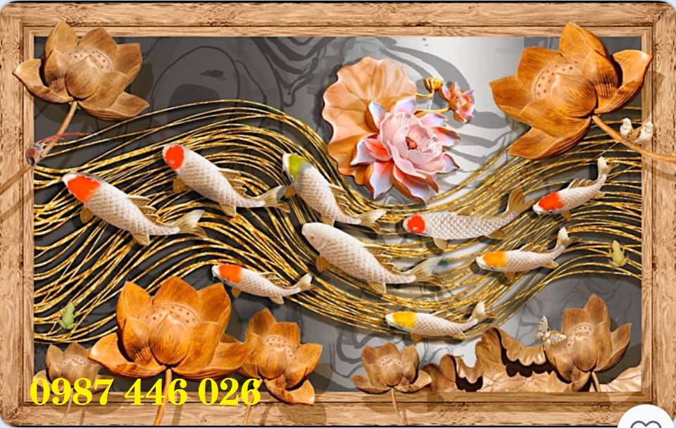 Tranh gạch ốp tường cửu ngư đồ quần hội HP08282