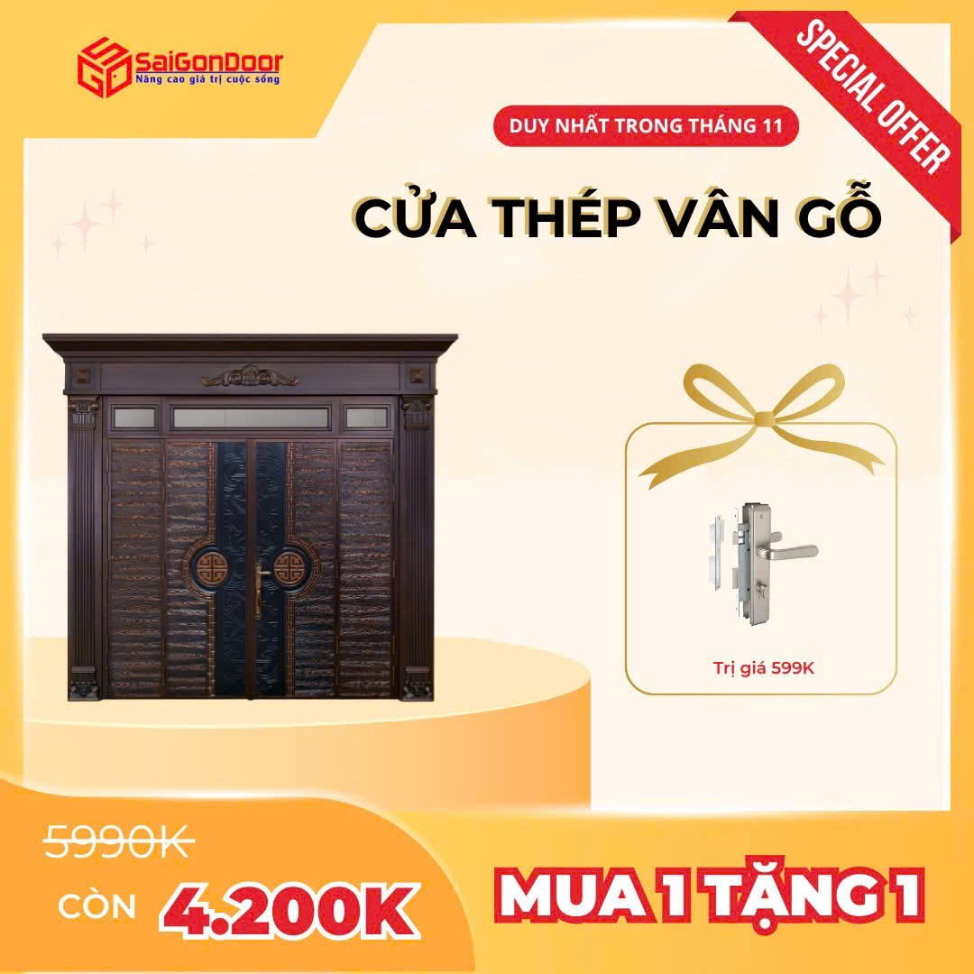 Cửa thép vân gỗ: Giải pháp cửa chính hiện đại, an toàn và bền bỉ theo thời gian