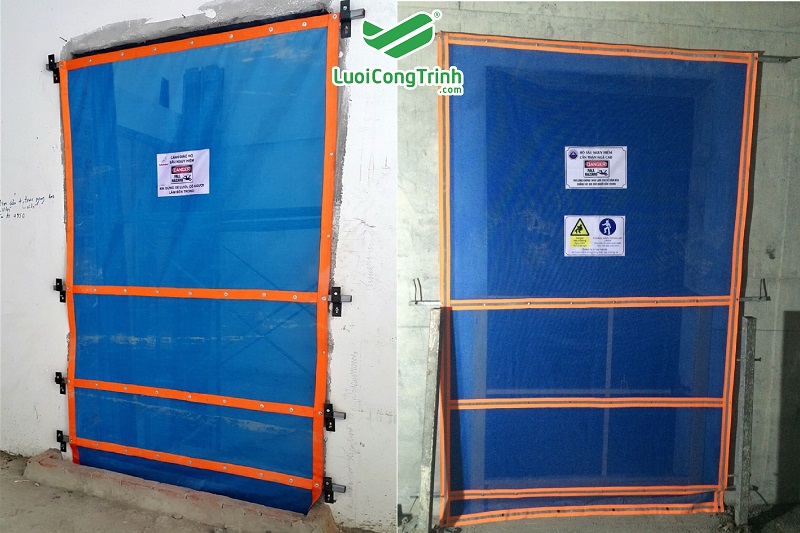 Lưới PVC may viền bẹ chắn ô thang máy