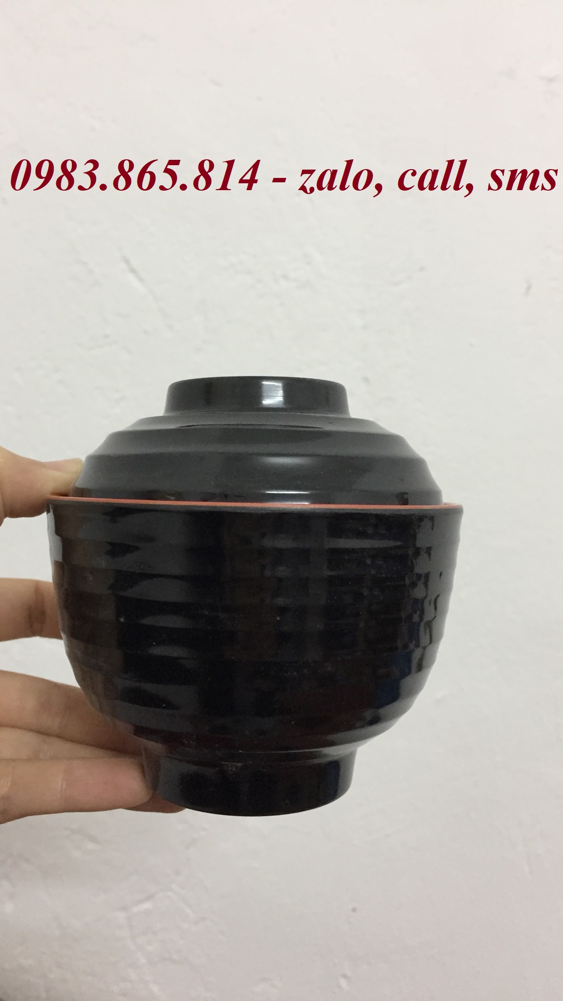 Bát soup miso, bát sup nhựa, bát soup có nắp, bát súp đỏ đen cho nhà hàng, 