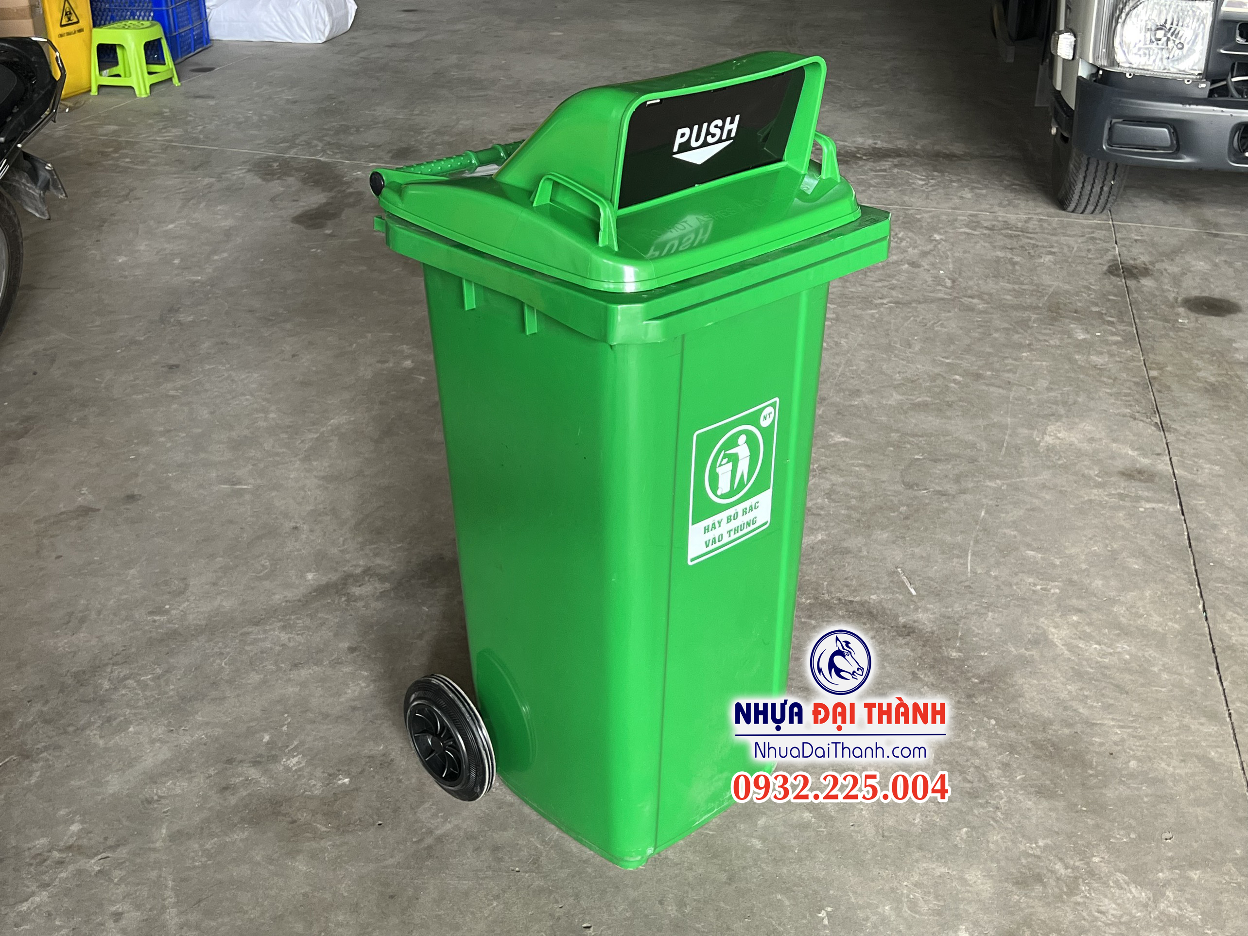 Thùng rác 120L nắp hở -Màu Xanh lá