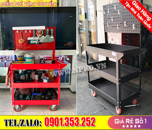 Xe đẩy 3 ngăn treo dụng cụ