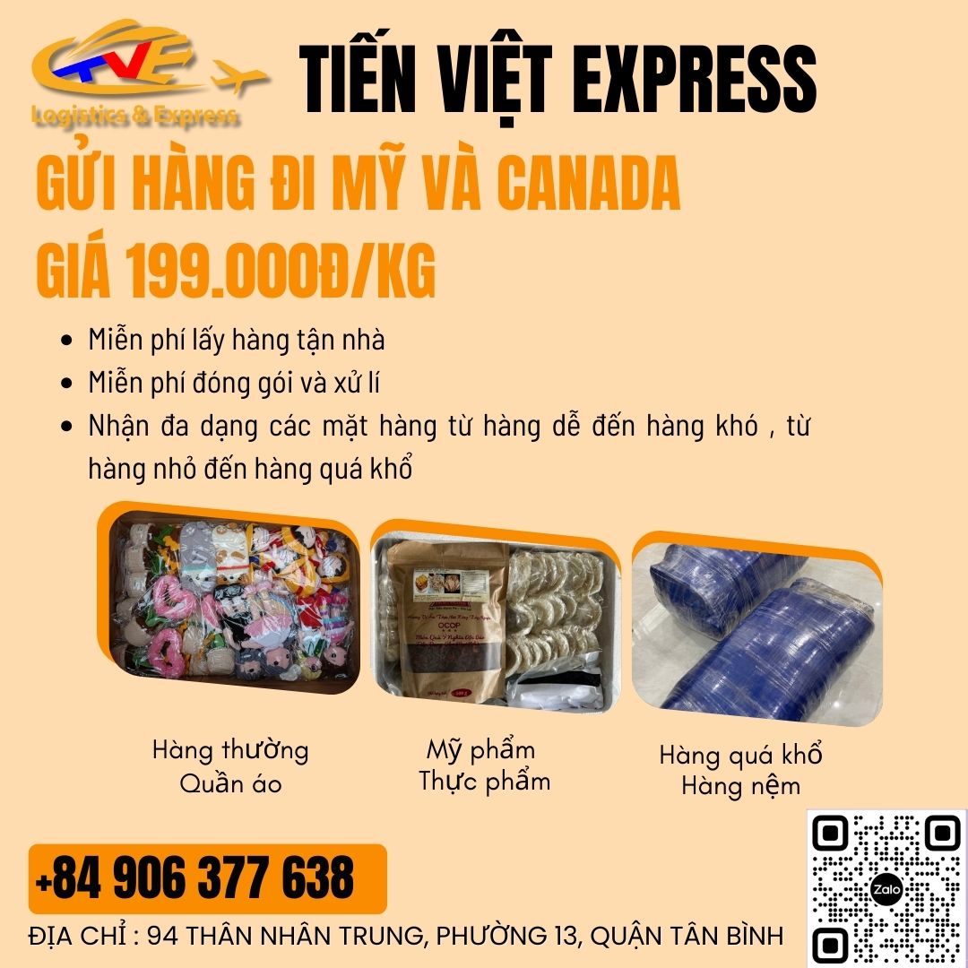 Gửi hàng đi Mỹ, Canada giá rẻ tại Tiến Việt Express.