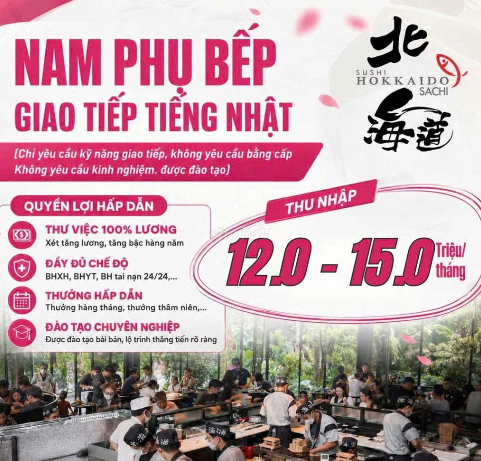 SUSHI HOKKAIDO SACHI tuyển nam phụ bếp giao tiếp tiếng Nhật