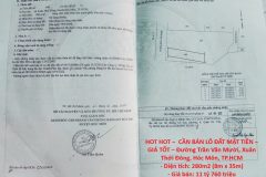 HOT HOT –  CẦN BÁN LÔ ĐẤT MẶT TIỀN – GIÁ TỐT – Đường Trần Văn Mười, Xuân Thới