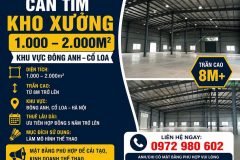 CẦN TÌM KHO XƯỞNG 1.000 – 2.000M2 TẠI ĐÔNG ANH – CỔ LOA
