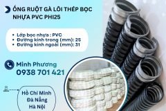 Ống ruột gà lõi thép bọc nhựa PVC phi 25 Đà Nẵng, Quảng Ngãi, Huế
