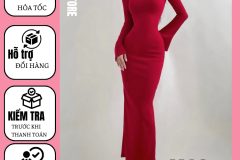 Váy dự tiệc ôm body phối nơ sau chất len tăm