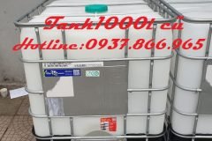 Giá bồn cũ 1000l tại Long Biên, bồn có khung thép bao quanh, tank nhựa