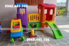 Cầu trượt 2 khối nhà trẻ em, nhà leo cầu trượt cho bé