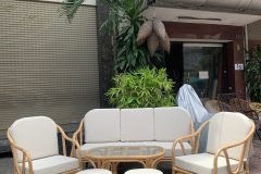 Bàn ghế mây phòng khách lưng V đơn giản